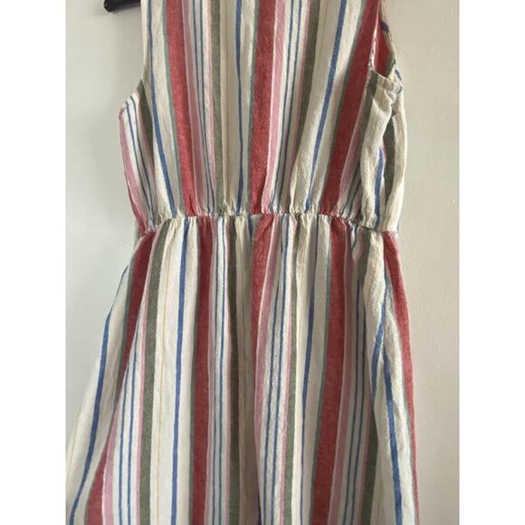 Old Navy Linen Blend Stripe Dress Small Knee Length Button Front Cottage Tank - Picture 4 of 7